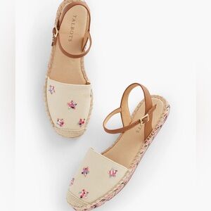 Talbots Women's Izzy D'Orsay Embroidered Canvas Espadrille Sandals Size 8.5